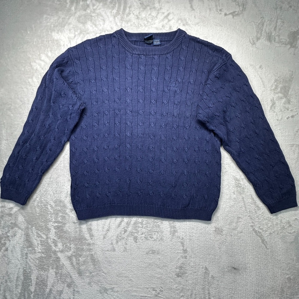 Izod Sweater Boys Large 14/16 Blue Cable Knitted Long Sleeve Casual Crewneck